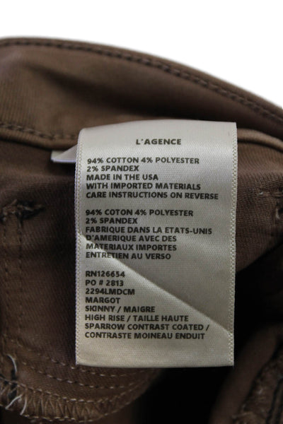 L'Agence Womens Cropped Ankle Pants Brown Button Size 31