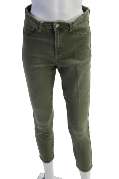 L'Agence Womens Cropped Skinny Ankle Jeans Green Mid-Rise Button Size 30
