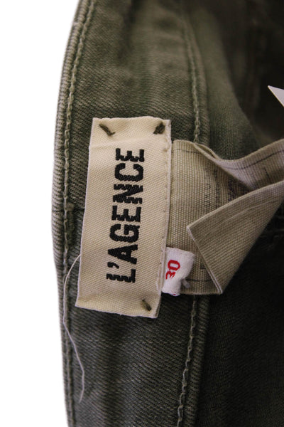 L'Agence Womens Cropped Skinny Ankle Jeans Green Mid-Rise Button Size 30