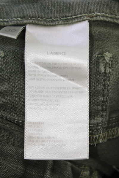 L'Agence Womens Cropped Skinny Ankle Jeans Green Mid-Rise Button Size 30