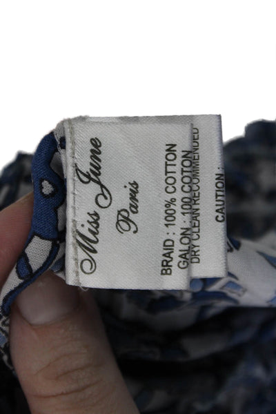 Miss June Womens Blue Floral Cotton Bohemian Short Sleeve Blouse Size S