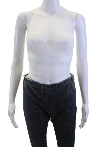 Zara Women Cropped High Neck Tank White Sleeveless Polyester Size S
