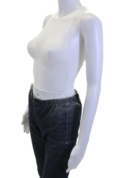 Zara Women Cropped High Neck Tank White Sleeveless Polyester Size S
