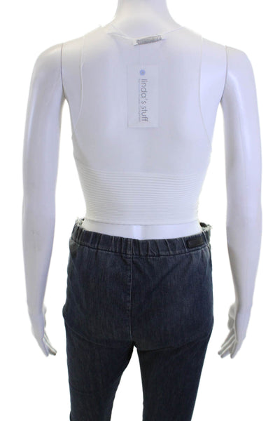 Zara Women Cropped High Neck Tank White Sleeveless Polyester Size S