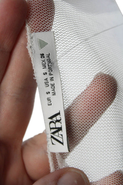 Zara Women Cropped High Neck Tank White Sleeveless Polyester Size S