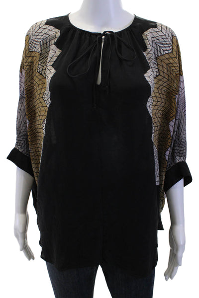 BCBG Max Azria Women Kimono Tunic Blouse Black Silk Short Sleeve Size One Size