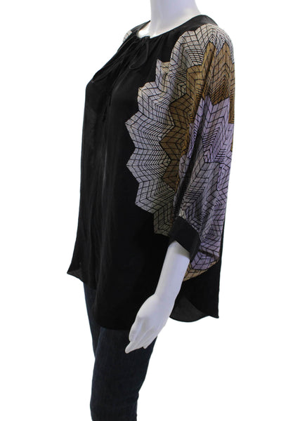 BCBG Max Azria Women Kimono Tunic Blouse Black Silk Short Sleeve Size One Size