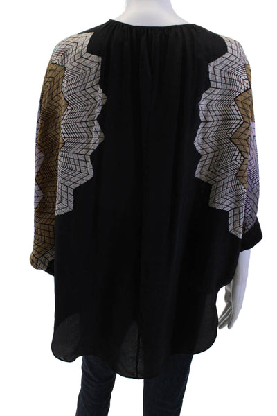 BCBG Max Azria Women Kimono Tunic Blouse Black Silk Short Sleeve Size One Size