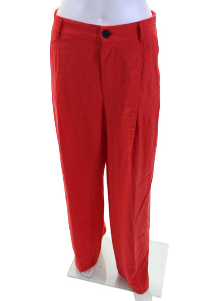 Zara Women Red Dress Pants Polyester Blend Button Closure Size M