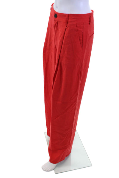 Zara Women Red Dress Pants Polyester Blend Button Closure Size M