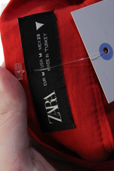 Zara Women Red Dress Pants Polyester Blend Button Closure Size M
