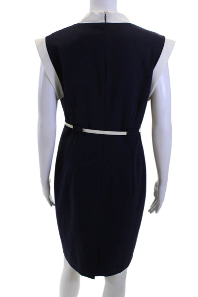 Ellen Tracy Women Sheath Dress Dark Blue V-Neck Sleeveless Short Size 8