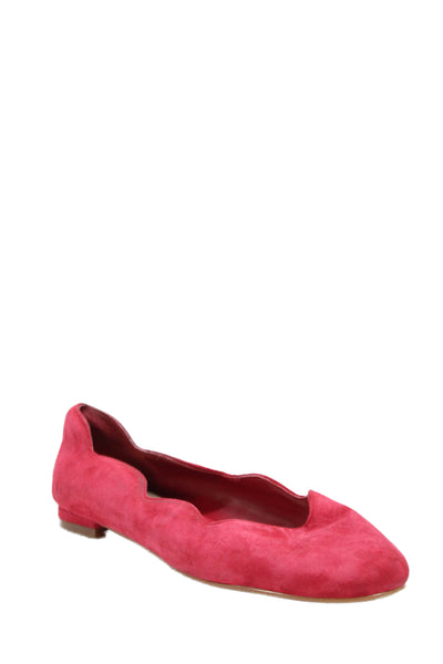 Saks Fifth Avenue Womens Suede Scalloped Detail Slip On Flats Red Size 5.5