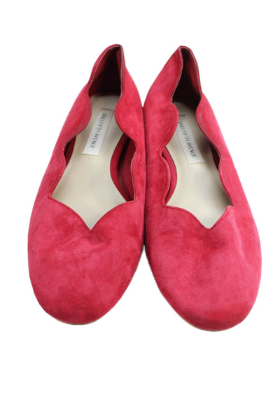 Saks Fifth Avenue Womens Suede Scalloped Detail Slip On Flats Red Size 5.5