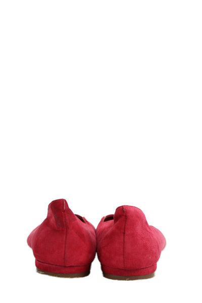 Saks Fifth Avenue Womens Suede Scalloped Detail Slip On Flats Red Size 5.5