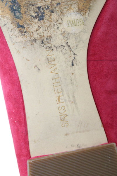 Saks Fifth Avenue Womens Suede Scalloped Detail Slip On Flats Red Size 5.5