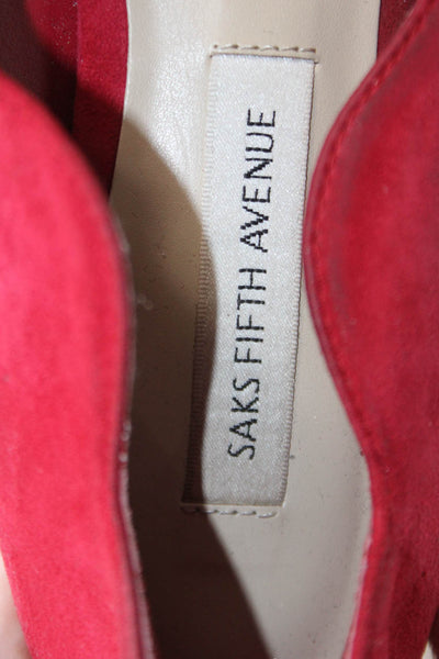 Saks Fifth Avenue Womens Suede Scalloped Detail Slip On Flats Red Size 5.5