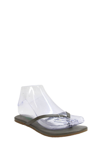 TKEES Womens Faux Leather Classic Thong Flip Flop Solid Gray Size 5