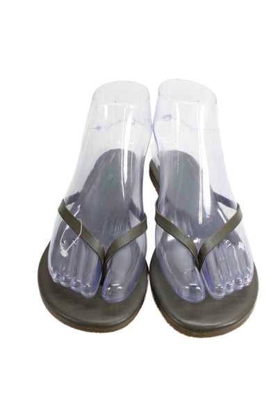 TKEES Womens Faux Leather Classic Thong Flip Flop Solid Gray Size 5