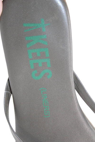 TKEES Womens Faux Leather Classic Thong Flip Flop Solid Gray Size 5