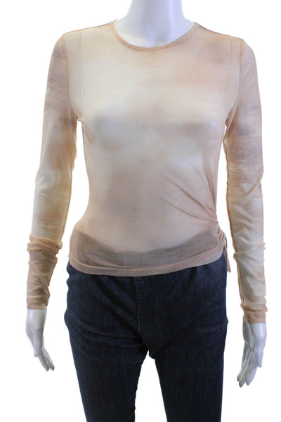 Lioness Women Beige Long Sleeve Round Neck Drawstring T-Shirt Size S