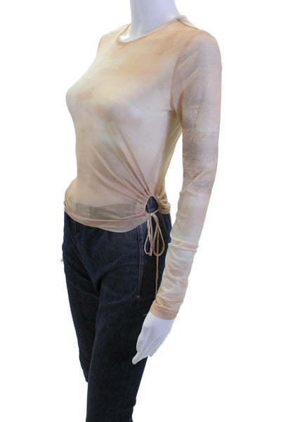 Lioness Women Beige Long Sleeve Round Neck Drawstring T-Shirt Size S
