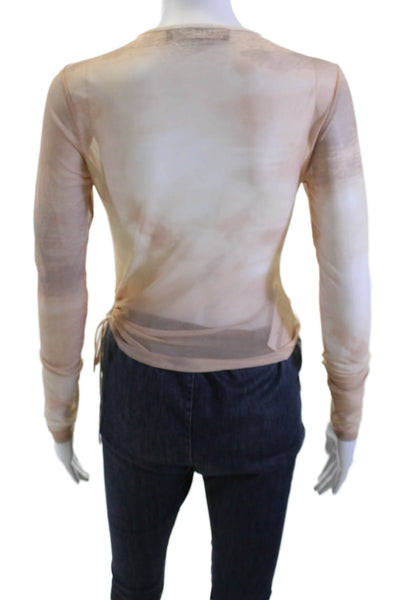 Lioness Women Beige Long Sleeve Round Neck Drawstring T-Shirt Size S