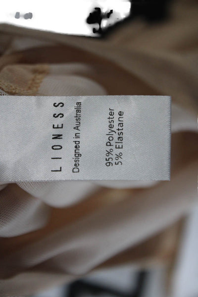 Lioness Women Beige Long Sleeve Round Neck Drawstring T-Shirt Size S