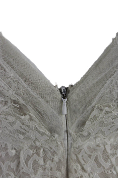Marchesa Womens Sleeveless Ruffled Full Length Zip Wedding Dress White Size M