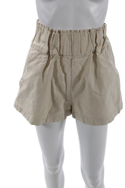 The Line Unisex Beige Cotton Blend Solid Beach Shorts Size S
