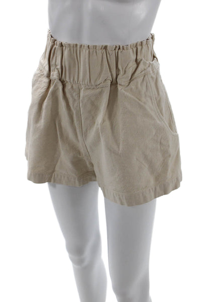 The Line Unisex Beige Cotton Blend Solid Beach Shorts Size S