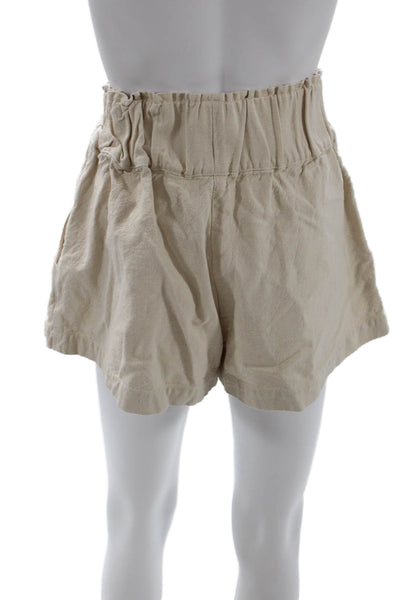 The Line Unisex Beige Cotton Blend Solid Beach Shorts Size S