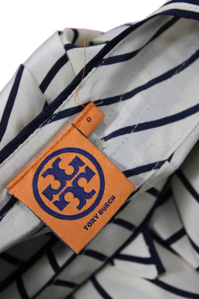Tory Burch Women Tunic Silk Striped V-Neck 3/4 Sleeve Tie Beige Size 0