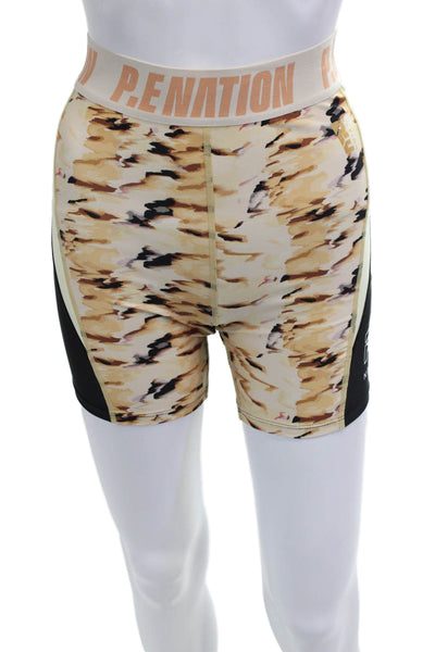 P.E. Nation Unisex Biker Shorts Beige Animal Print Size S