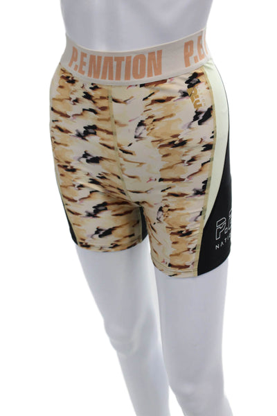 P.E. Nation Unisex Biker Shorts Beige Animal Print Size S