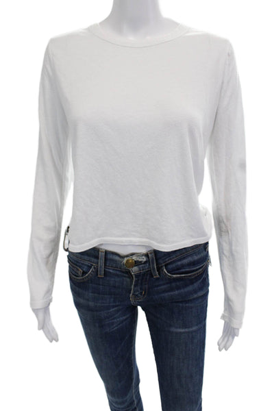 ONZIE Womens Cropped Long Sleeve T-Shirt White Crew Neck Size M