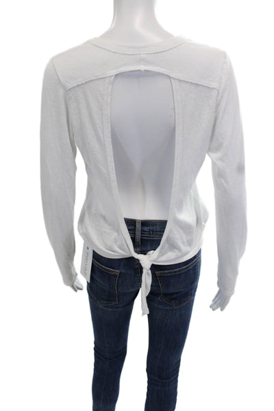 ONZIE Womens Cropped Long Sleeve T-Shirt White Crew Neck Size M