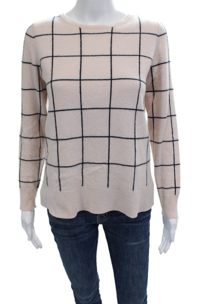 Project Women Pullover 100% Cashmere Check Crew Neck Long Sleeve Beige Size M
