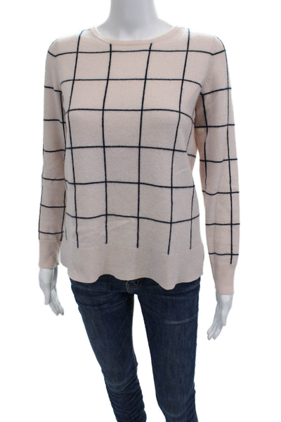 Project Women Pullover 100% Cashmere Check Crew Neck Long Sleeve Beige Size M