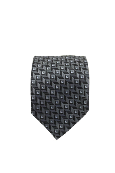 Ermenegildo Zegna Men's Classic Black Geometric Print Silk Neck Tie One Size