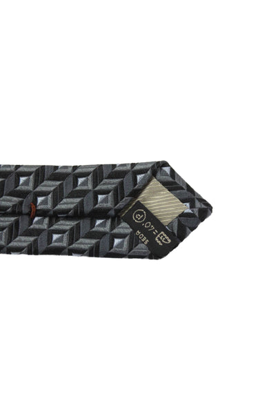 Ermenegildo Zegna Men's Classic Black Geometric Print Silk Neck Tie One Size