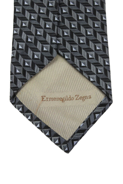 Ermenegildo Zegna Men's Classic Black Geometric Print Silk Neck Tie One Size