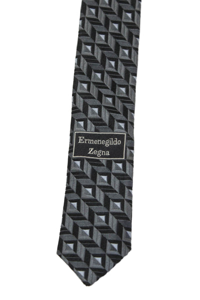 Ermenegildo Zegna Men's Classic Black Geometric Print Silk Neck Tie One Size
