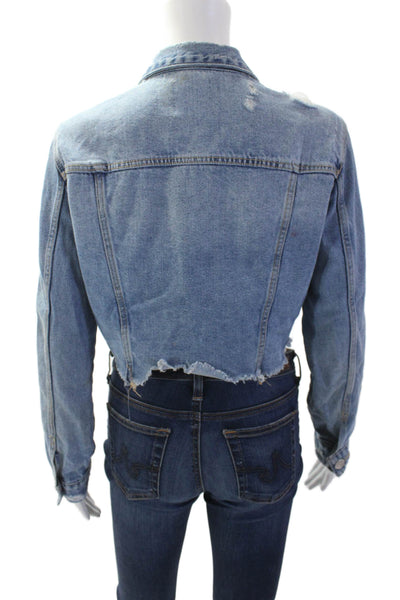 Zara Women 90s Collared Button Cotton Solid Jacket Blue Size S