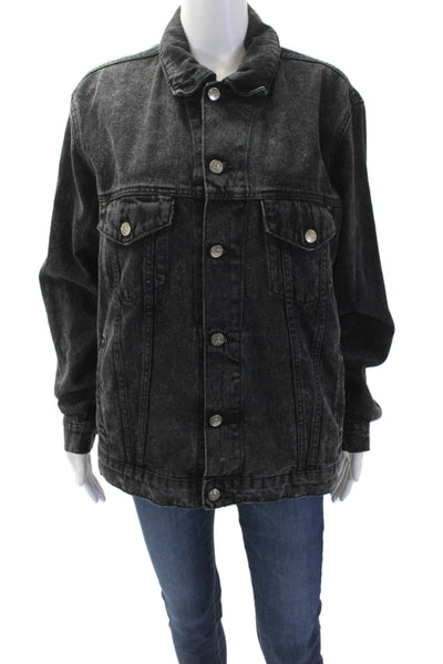 Zara Women Black Cotton Collared Graphic Jacket Long Sleeve Size S