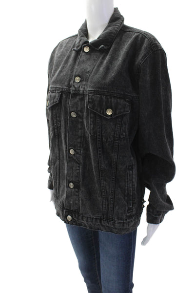 Zara Women Black Cotton Collared Graphic Jacket Long Sleeve Size S