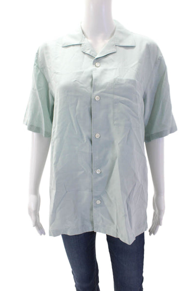 Theory Mens Collared Short Sleeve Light Blue Button-Up Tencel Lyocell Size S