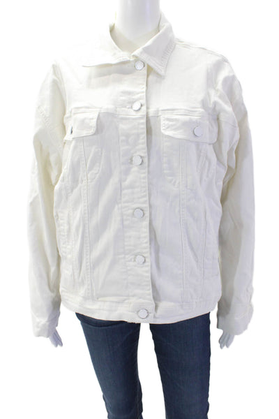 Black Label Womens White Collared Button Graphic Cotton Jacket Size S