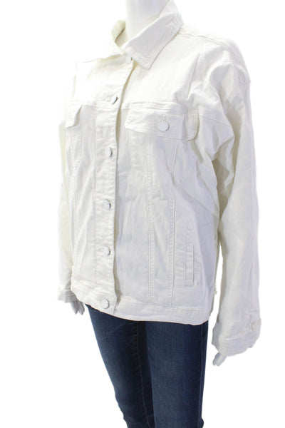 Black Label Womens White Collared Button Graphic Cotton Jacket Size S
