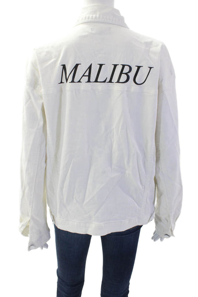 Black Label Womens White Collared Button Graphic Cotton Jacket Size S